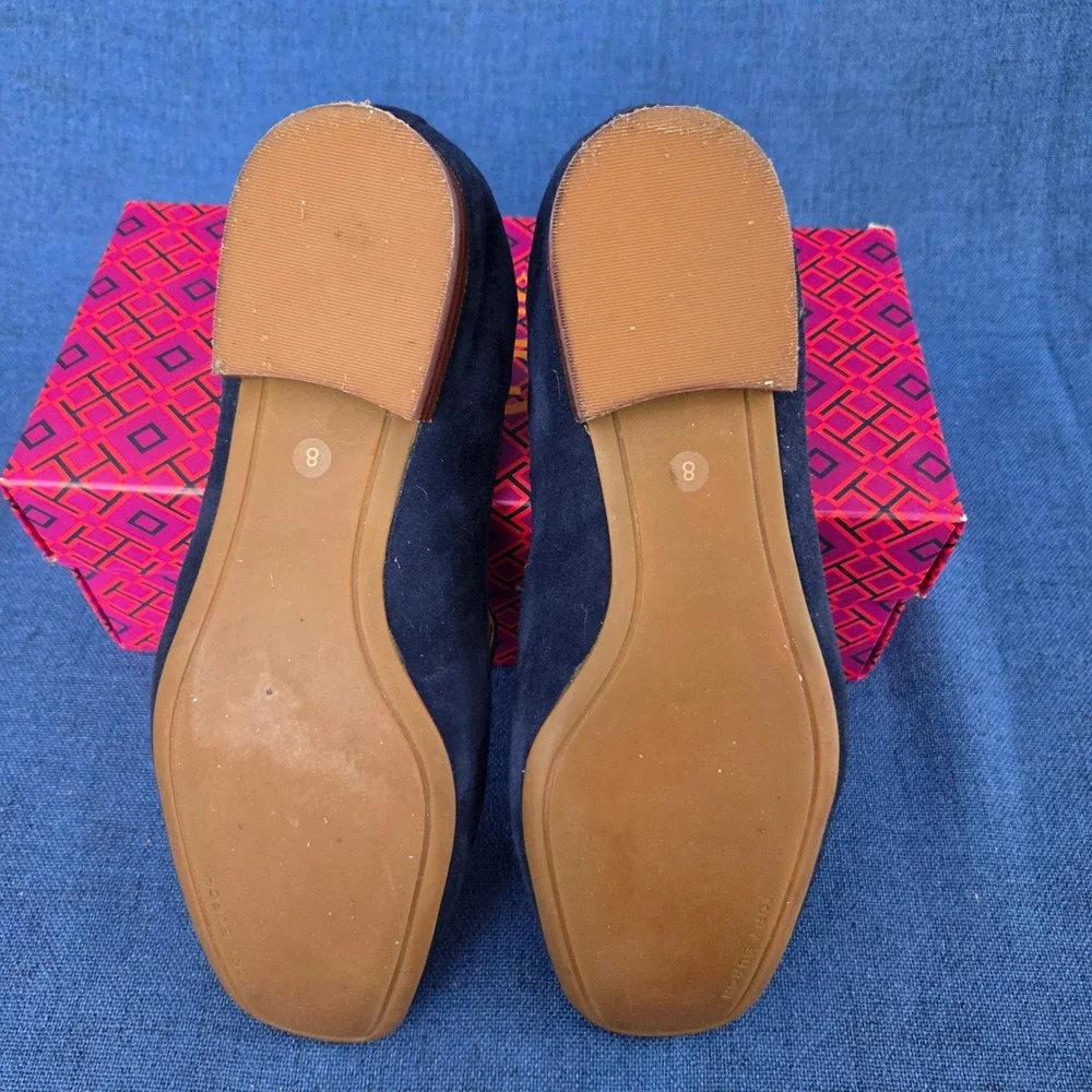 Tory Burch Leigh 15mm Elastic Loafer Silk Suede Perfect Navy Blue 76018 Womens 8